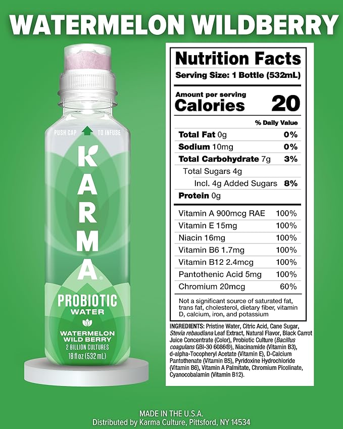 Karma Probiotic Water - 12 Pack, Watermelon Wild Berry Drink - Immune & Gut Health Support