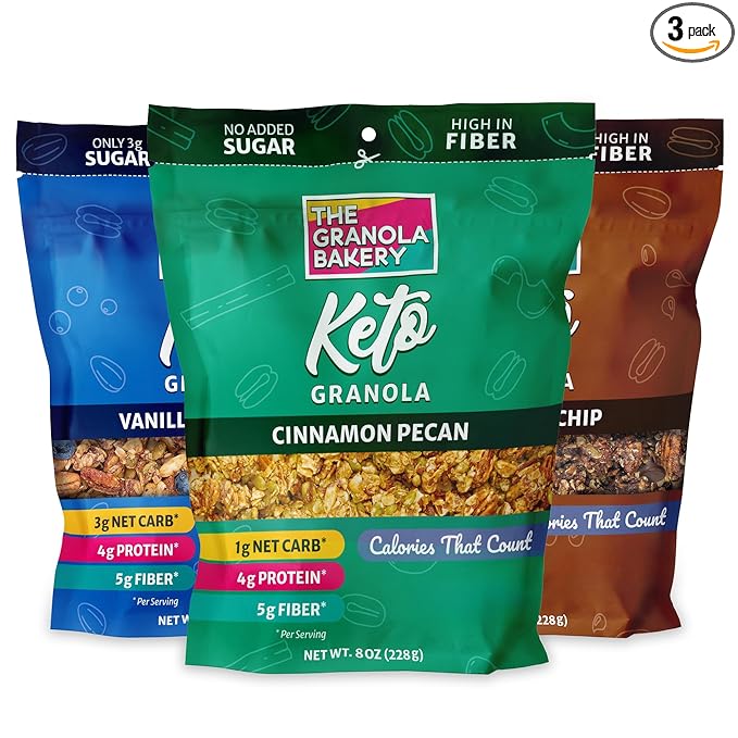 TGB Variety Granola Cereal, Cinnamon, Blueberry & Chocolate Chip, Keto Friendly Snack, No Added Sugar, Gluten Free, 8oz Bags (Pack of 3)
