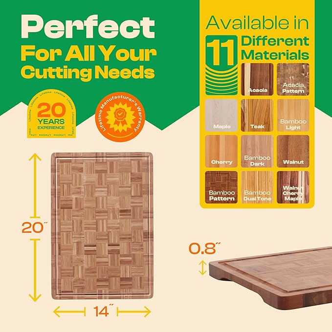 Riveira Bamboo End Grain Wood Cutting Board – Gourmet Bamboo Grandeur: 20 x 14 Wooden Cutting Boards – Wooden Cutting Boards For Kitchen Decorative – Innovative Juice Grooves End Grain Cutting Board