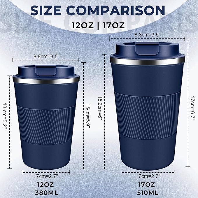 Insulated Coffee Tumbler 12 oz, Stainless Steel Coffee Mug with Lids, Travel Coffee Mug Leak Proof, Double Wall Vacuum Insulated Reusable Coffee Cup, Keep Drinks Hot and Cold (Navy Blue, 12 Ounces)