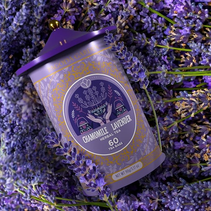 Life Plus Style Gourmet Pagoda Garden Chamomile Lavender Organic Herbal Tea Caffeine Free Hot or Iced Floral Blend Natural Delicious Sleep Tea 60 Tea Bags