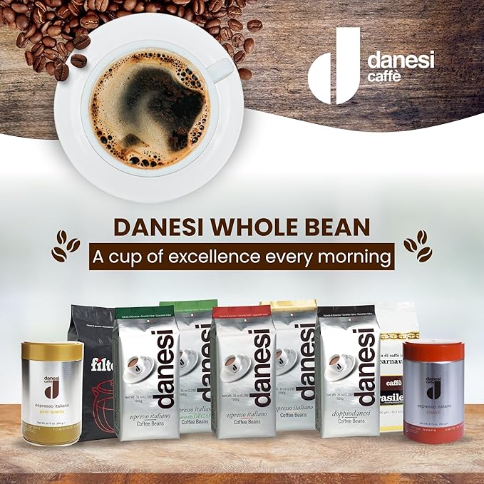 Danesi Caffe Italian Whole Coffee Beans - Espresso Coffee Beans and Medium Roast Whole Bean - Perfect for Espresso Machines, French Press, and Home Brewing - Doppio (8.75 lb) (Pack of 2)