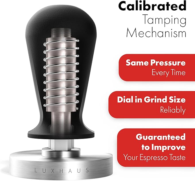 LuxHaus Espresso Tamper - 51mm Calibrated Coffee Tamper for Espresso Machine with Spring Loaded 100% Flat Stainless Steel Base