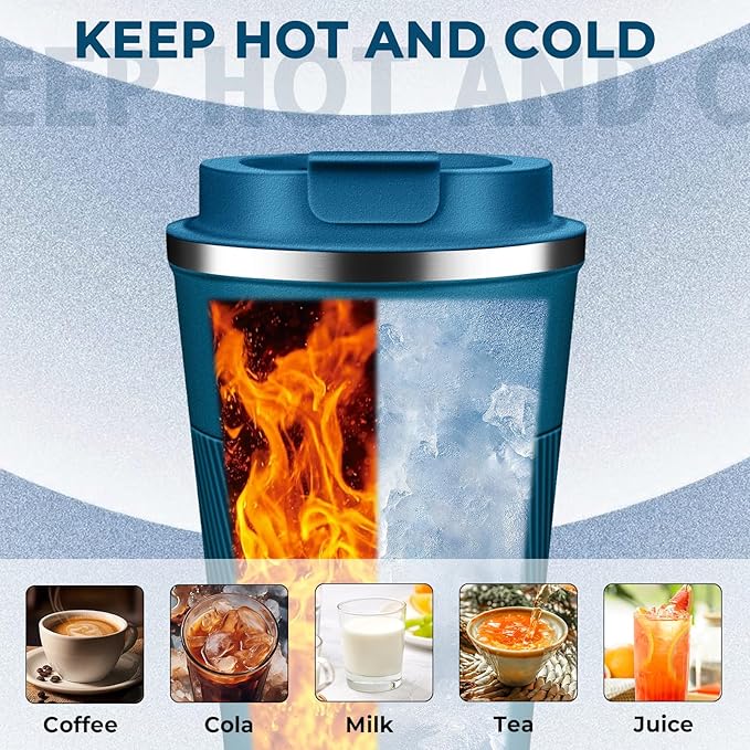 Insulated Coffee Tumbler 12 oz, Stainless Steel Coffee Mug with Lids, Travel Coffee Mug Leak Proof, Double Wall Vacuum Insulated Reusable Coffee Cup, Keep Drinks Hot and Cold (Deep Teal, 12 Ounces)