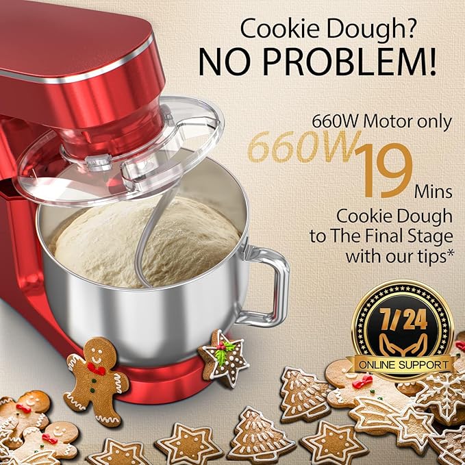 COOKLEE Stand Mixer, 9.5 Qt. 660W 10-Speed Electric Kitchen Mixer with Dishwasher-Safe Dough Hooks, Flat Beaters, Wire Whip & Pouring Shield Attachments for Most Home Cooks, Ruby Red