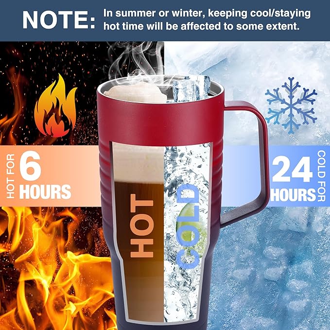 HAUSHOF 24 oz Travel Mug with Handle, Stainless Steel Vacuum Insulated Coffee Travel Mug, Double Wall Travel Mugs with Leakproof Lid, BPA Free