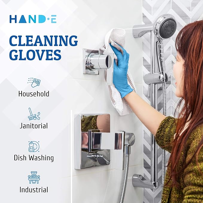 Hand-E Touch Blue Nitrile Disposable Gloves - Latex Free Medical Exam Gloves, Powder Free, Food Safe, Cooking