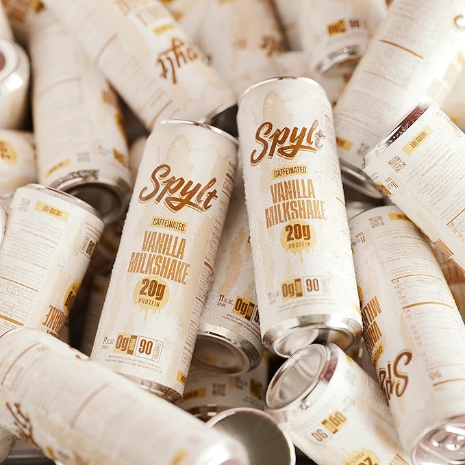 Spylt High Protein Vanilla Milkshake with 60mg Caffeine & 20g Protein - 90 Calories, Ready to Drink, Sugar Free, Lactose Free Milk, Perfect for Workout Recovery & Afternoon Pick Me Up - 12 Count