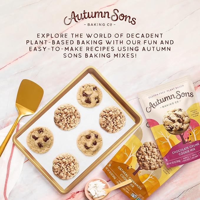 Autumn Sons Baking Co. Gluten Free Chocolate Chunk & Oatmeal Cinnamon Cookie Mix Combo Pack. Vegan Plant Based Baking Mix. Free From 11 Common Allergens. 9.3 oz (Pack of 2)