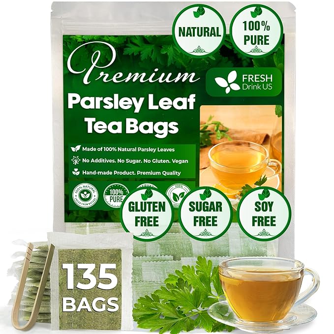 FreshDrinkUS, Premium 135 Parsley Leaf Tea Bags, 100% Natural & Pure from Parsley Leaves. Loose Leaf Parsley Herbal Tea. Made with Natural Material Tea Bags. No Sugar, No Caffeine, No Gluten, Vegan.