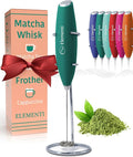 Elementi Matcha Whisk & Frother Set - Powerful Electric Matcha Mixer for Powder, Easy to Use Electric Whisk Kit - Craft Effortless Lattes with the Elementi Milk Frother Wand & Wisk (Emerald Green)