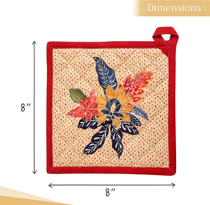 Maison d' Hermine Pot Holders 100% Cotton Heat Resistant Potholders 8" x 8" Hot Pads with Loop BBQ, Cooking, Baking, Grilling, Kitchen, Handling Hot Pans (Pack of 1, Kalahari)