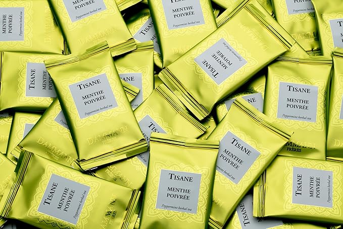 Dammann Freres Sachets, Menthe Poivrée Tea Bags, Premium Gourmet French Peppermint Herbal Tea, Individually Wrapped, 24 Count