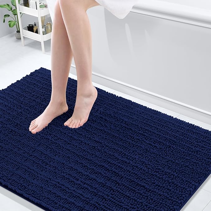 Arotive Luxury Chenille Bathroom Rug Mat, Extra Soft Thick Absorbent Shaggy Bath Rugs, Non-Slip Machine Wash Dry, Plush Bath Mats for Bathroom, Shower and Tub, 59x35, Navy