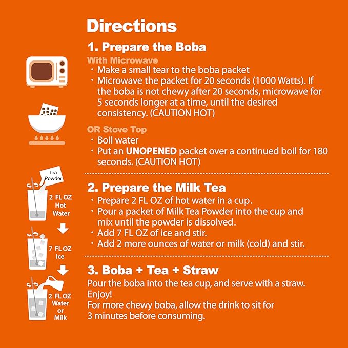 J WAY Instant Thai Milk Tea Kit with Authentic Brown Sugar Tapioca Boba, Ready in Under One Minute, Paper Straws Included - 3 Servings