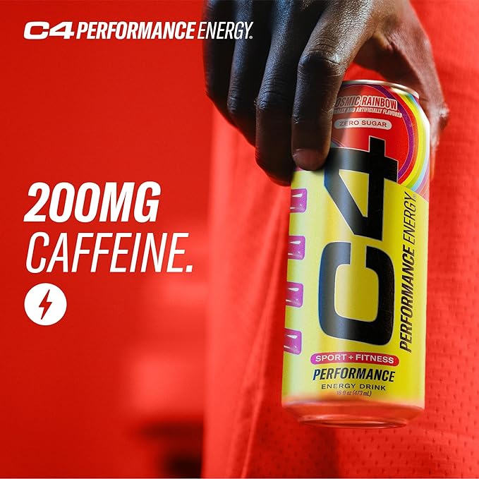 Cellucor C4 Performance Energy Drink | Cosmic Rainbow | Zero Sugar Carbonated Preworkout Energy | 200mg Caffeine with Beta Alanine | 16 Fl Oz (12 Pack), Packaging May Vary