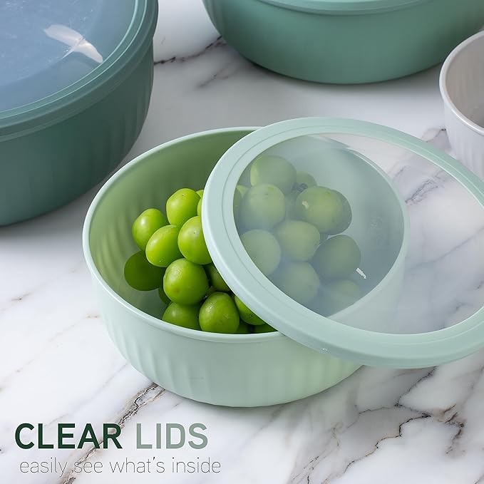 COOK WITH COLOR Prep Bowls with Lids- Wide and Deep Nesting Plastic Small Mixing Bowl Set with Lids, 12 Piece Set - Wide Bowls, Sage