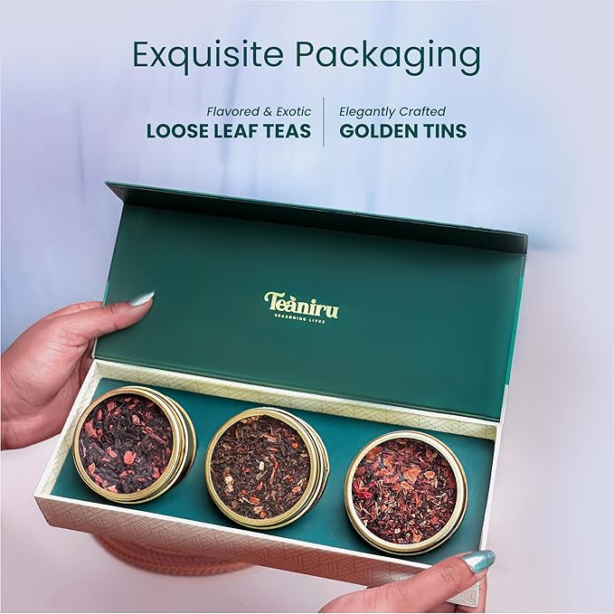Teaniru, Novelty Tea Collection | 3 Loose Leaf Tea Sampler | Tea Variety Pack - Assortment of Green, Herbal & Black Tea | Gluten Free & Sugar Free | Tea Gift Set for Men & Women