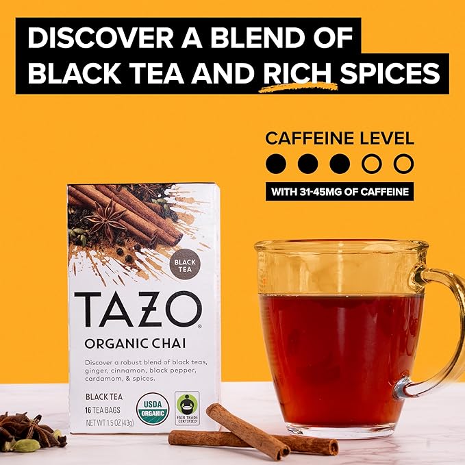 TAZO Organic Chai Black Tea Bags, Chai Tea, 96 Total Tea Bags (16ct - Pack of 6)