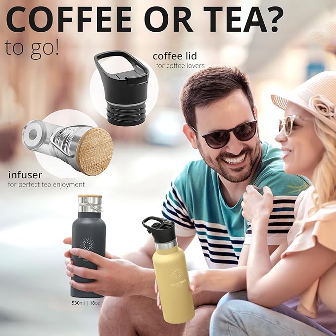 Stainless Steel Water Bottle with Straw, Infuser & 3 Lids: 18/32 OZ Leak-Proof Vacuum Insulated ACTIVE FLASK Drinking Bottles Hot Cold: Double Walled Outdoor Drink Thermo Mug Tea Coffee Sport Gym Bike
