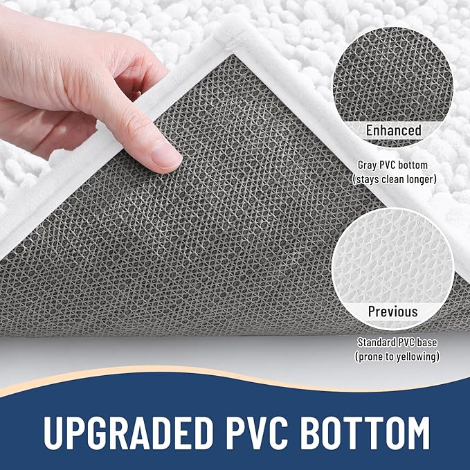 Arotive Luxury Chenille Bathroom Rug Mat, Extra Soft Thick Absorbent Shaggy Bath Rugs, Non-Slip Machine Wash Dry, Plush Bath Mats for Bathroom, Shower and Tub, 59x35, White