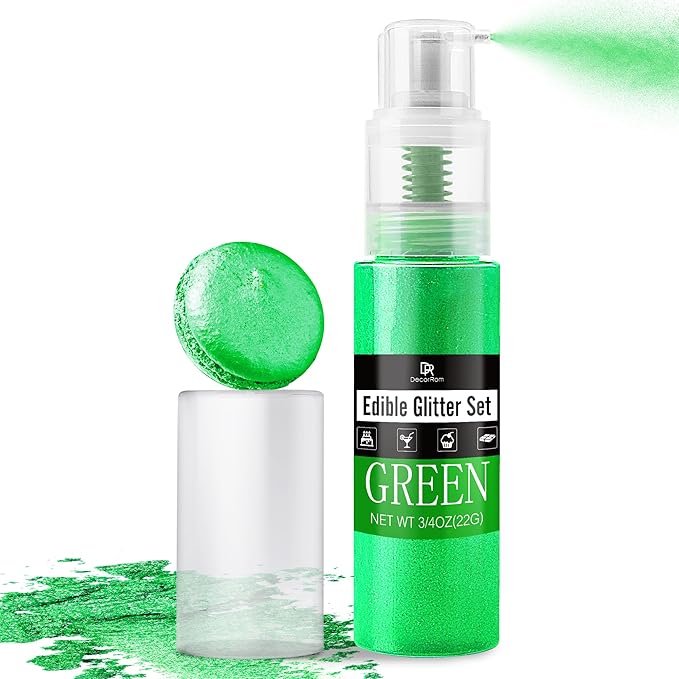 Edible Glitter Spray - 3/4oz Luster Dust Edible Food Grade Glitter Shimmer Dust Powder for Cocktails, Drinks, Cake Decorating - Metallic Food Coloring Powder for Wine, Candy, Cookie, Icing (Green)