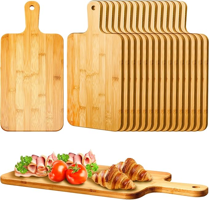 Nuenen 30 Pcs Wood Cutting Board with Handle 15.7 x 7.8 Inch Acacia Bamboo Wooden Serving Kitchen Chopping Boards for Pizza, Bread, Cheese, Charcuterie, Fruit, Vegetables (Bamboo)