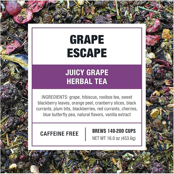 Tiesta Tea - Grape Escape, Loose Leaf, Juicy Grape Herbal, Non-Caffeinated Fruit Tea, Make Hot or Iced Up to 200 Cups, 16 oz Resealable Bulk Pouch