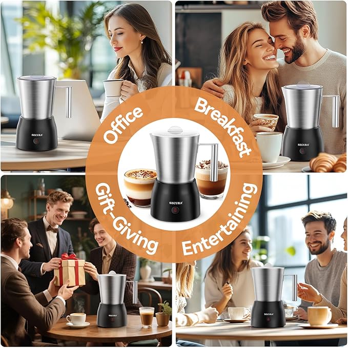 Secura Detachable Milk Frother, 17oz Electric Milk Steamer Stainless Steel, Automatic Hot/Cold Foam and Hot Chocolate Maker with Dishwasher Safe, 120V