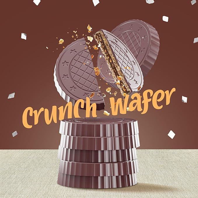 Fiorella Crunch Wafer Cookies - Delicious Chocolate Covered Crispy Thin Wafers with Layers of Hazelnut Cream Filling, Individually Wrapped, Perfect for Snacks, (Pack of 18)