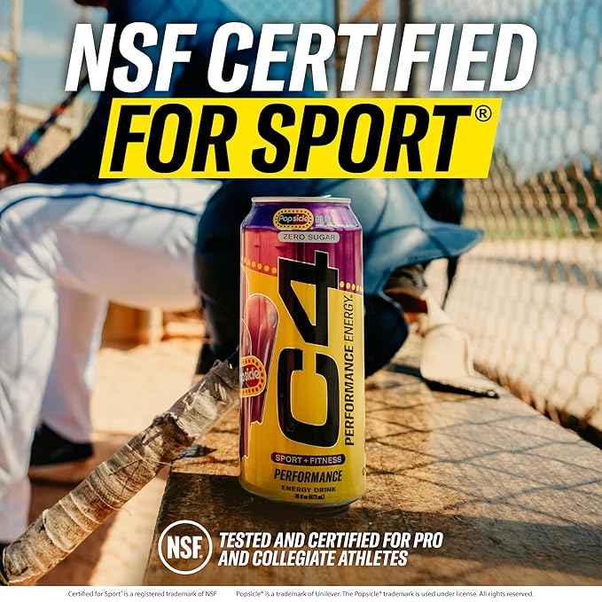 Cellucor C4 Energy Drink x Grape Popsicle, Carbonated Sugar Free Pre Workout Performance Drink with no Artificial Colors or Dyes, 16 Oz, Pack of 12