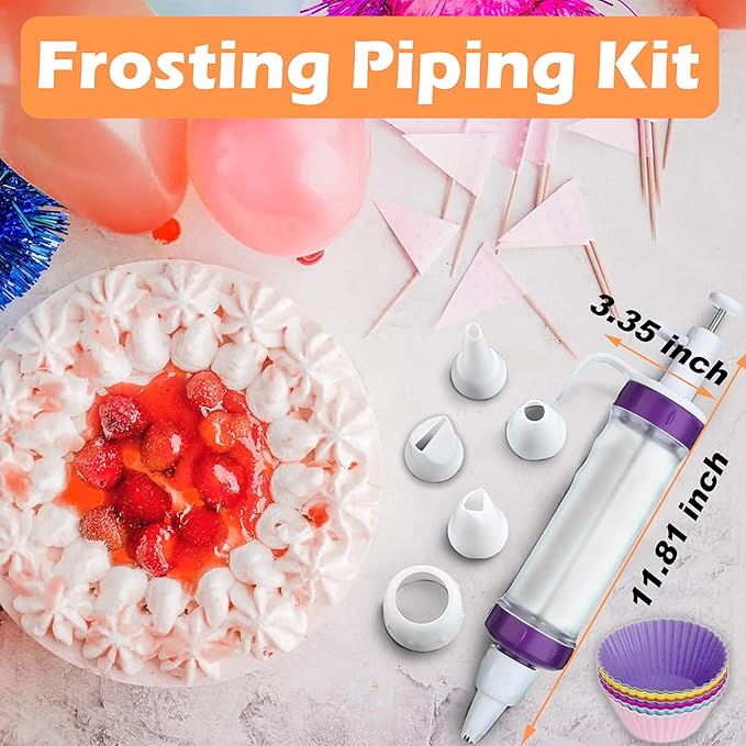 Dessert Decorating Syringe Set, Icing Piping Kit, Icing Dispenser Cupcake Filling Injector, Cake Decorating Kit with 5 Piping Tips Nozzles, Cupcake Decorating Kit