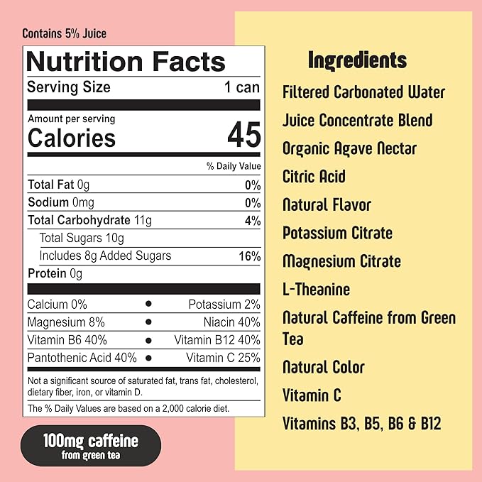 Betweener Sparkling Energy Seltzer, Sparkling Water w/Real Juice & 100mg Caffeine, Light & Refreshing, L-Theanine for Focus, Vitamins B+C - Low Sugar - 45 Cals - Variety Pack (12 Pack)