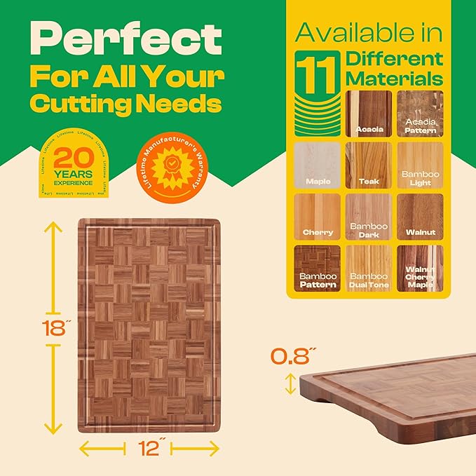 Riveira Bamboo End Grain Wood Cutting Board – Gourmet Bamboo Grandeur: 18 x 12 Wooden Cutting Board – Wooden Cutting Boards For Kitchen Decorative – Innovative Juice Grooves