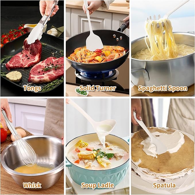 18 Pcs Cooking Utensils Set, Kitchen Utensils Set with Utensil Holder, 446°F Heat Resistant Silicone Spatula Set, Kitchen Gadgets Tools Set for Nonstick Cookware BPA FREE