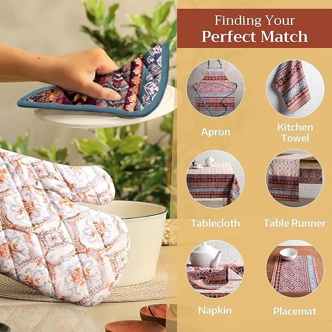 Maison d' Hermine Pot Holders 100% Cotton Heat Resistant Potholders 8" x 8" Hot Pads with Loop BBQ, Cooking, Baking, Grilling, Kitchen, Handling Hot Pans (Pack of 1, Fair Isle)