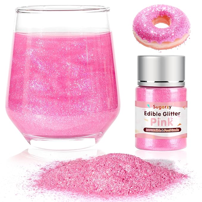 Edible Pink Glitter for Drinks,10g Pink Sprinkles Cake Decorating Supplies,Edible Luster Dust for Cocktail Beverages,Halloween Food Spray,Food Coloring Shimmer Powder for Baking,Cake Cupcakes Cookies Drinks Eggs Candy Strawberries Decorations