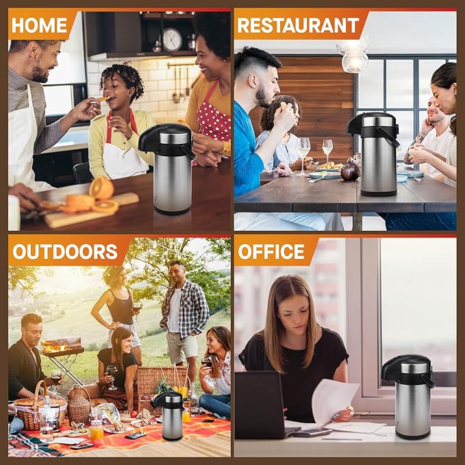 Airpot Coffee Dispenser with Pump - 140 oz Insulated Stainless Steel Coffee Carafe - Thermal Beverage Dispenser - Coffee Urn for Hot/Cold Water, Party Chocolate Drinks