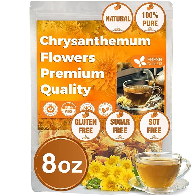 FreshDrinkUS, Premium 8oz Chrysanthemum Flowers, 100% Natural & Pure Chrysanthemum Flower Dried, Chrysanthemum Herbal Tea, No Additives, No Caffeine, Vegan