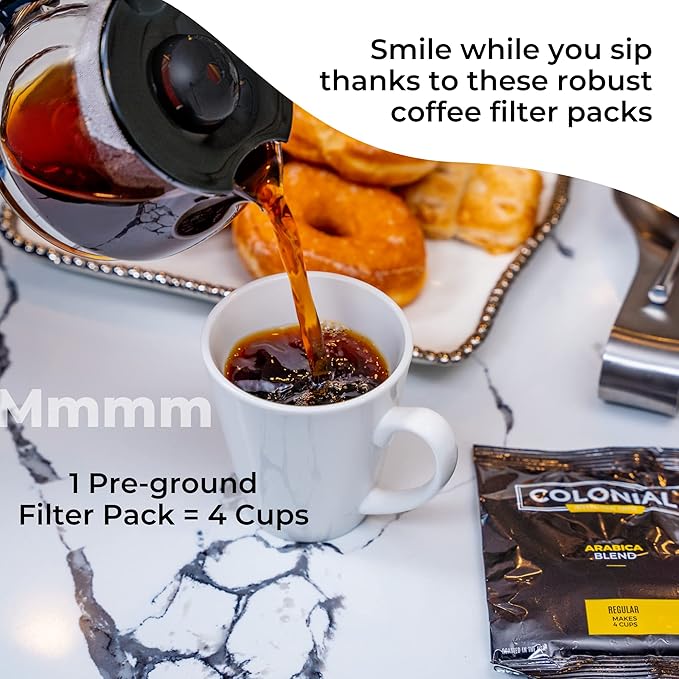 Colonial Coffee Roasters In-Room Hotel Ground Coffee Filter Portion Packs, Dark Roast, 0.50 Ounce (Pack of 150), Use with 4-Cup Drip Coffee Machine