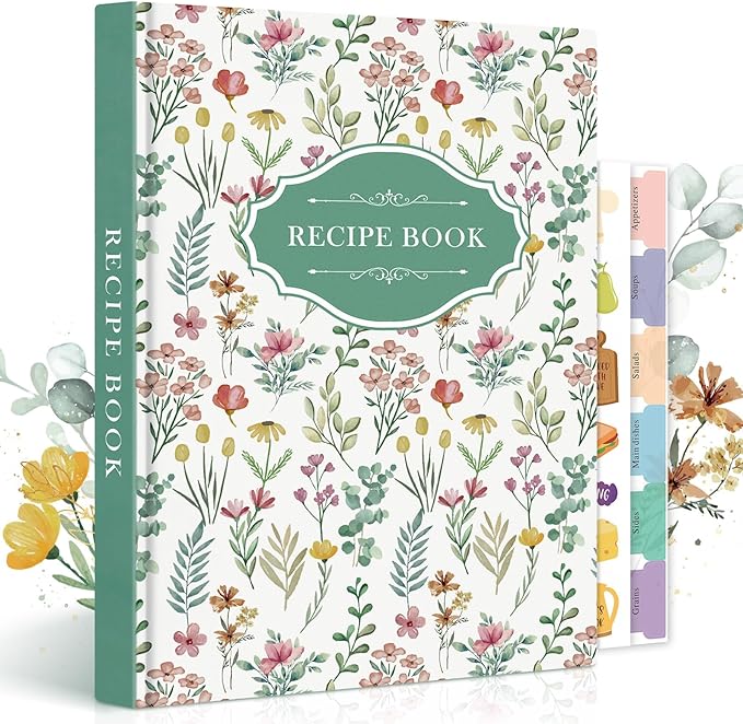 Lanpn Blank Recipe Book Cookbook for 70 Recipes, B5 Waterproof Empty Recipe Notebook to Organize Your Family Recipes, Leather Cooking Journal with Stickers to Write in Your Own Recipes, Green