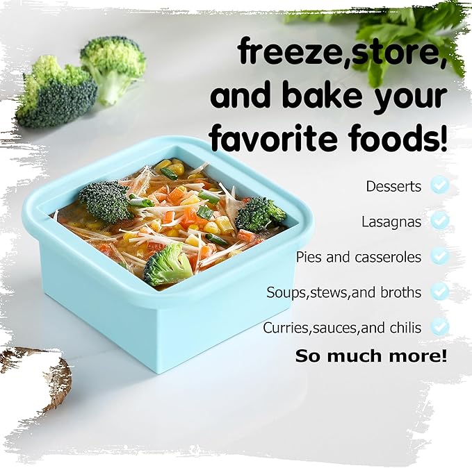 2-Cup Silicone Freezer Trays with Lids – Perfect for Meal Prep, Portion Control, and Easy Freezing-Meal Prep Container Molds for Soup,Leftovers (Aqua, 4 Pack)