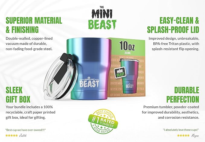 Beast 10 oz Tumbler Stainless Steel Vacuum Insulated Coffee Ice Cup Double Wall Travel Flask (Rainbow)