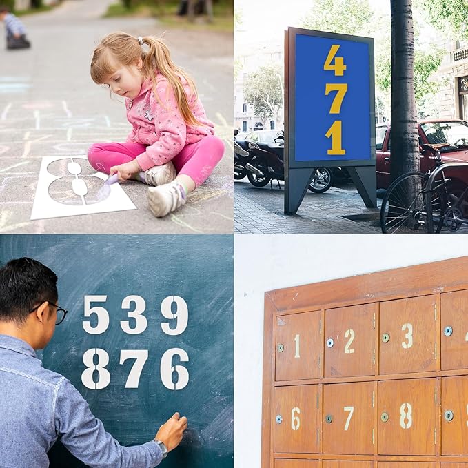 4 Inch Number Stencils Set, 0-9 Plastic Address Number Stencils Reusable Cake Digital Templates for Painting on Wall,Wood,Rock,Mailbox and DIY Art Projects