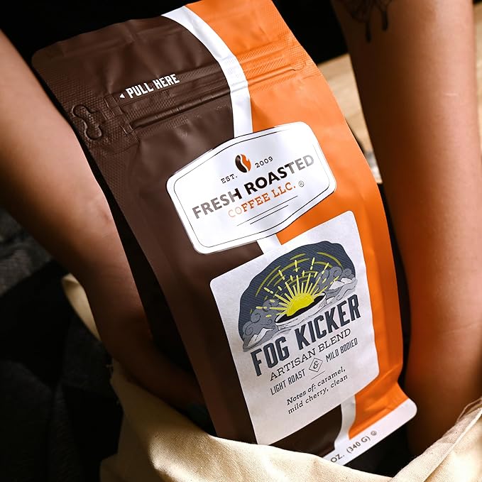Fresh Roasted Coffee, Fog Kicker, 12 oz, Light Roast, Kosher, Whole Bean