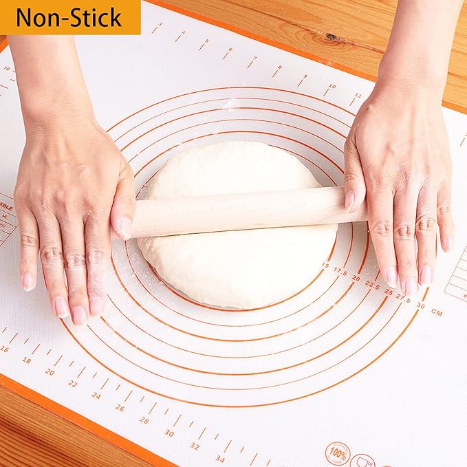 Silicone Baking Mat，Non Stick Rolling Dough with Measurements for Pie Pizza Cookies Fondant Making，Extra Thick Non Slip Silicone Pastry Mat