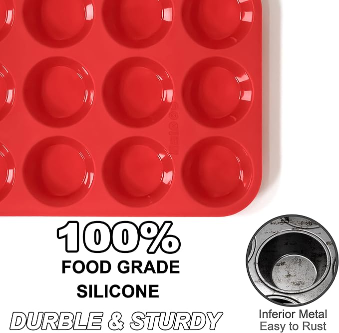 Anaeat Silicone Muffin Pan set- Mini 24 Cups Cupcake Tray, Non-Stick Silicone Baking Molds for Making Muffin Cakes, Cupcake, Chocolate, Bread,Tart and Desserts, Just Pop Out (2 Pack)