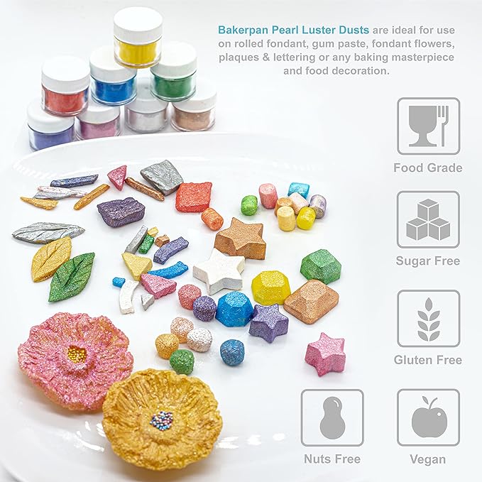 Bakerpan Pearl Luster Dust Edible, Intense White Edible Glitter for Cocktails, 4 Grams Edible Glitter for Cake Decorating, Cookies, Chocolates and Candies, Drinks (Made in USA)