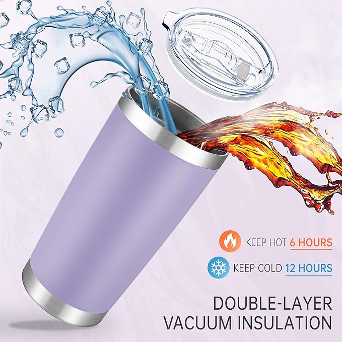20 oz Tumblers Bulk Stainless Steel Tumbler with Lid Double Wall Vacuum Insulated Coffee Mug 20oz Powder Coated Cup for Hot and Cold Drinks, Purple, 12 pack