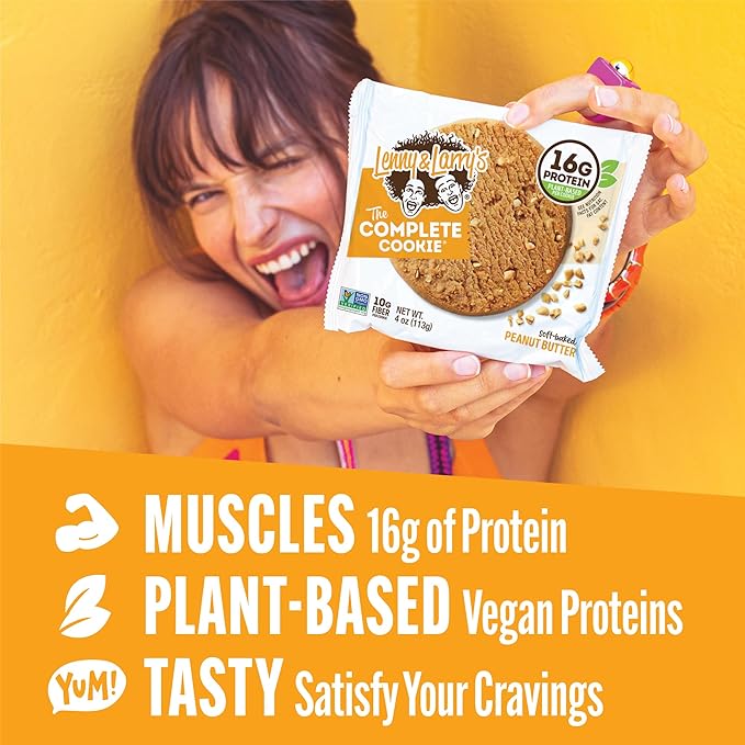 Lenny & Larry's The Complete Cookie, Peanut Butter, Soft Baked, 16g Plant Protein, Vegan, Non-GMO, 4 Ounce Cookie (Pack of 12)